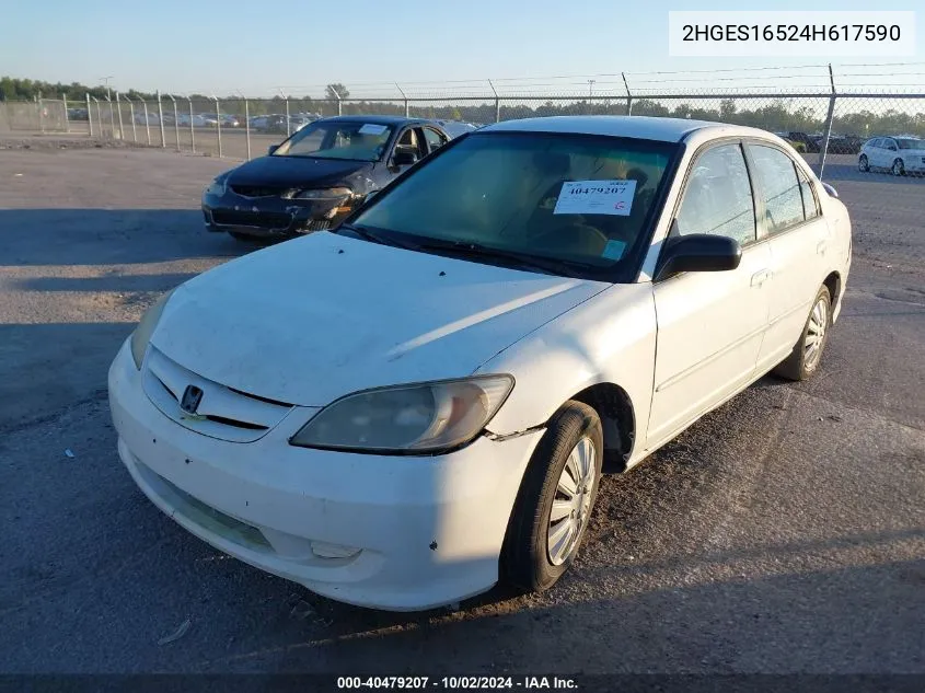 2004 Honda Civic Lx VIN: 2HGES16524H617590 Lot: 40479207