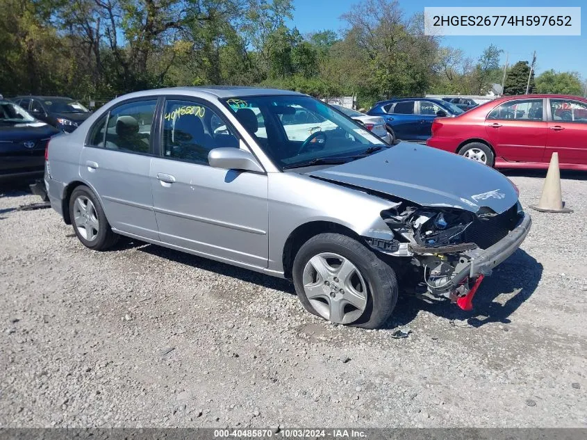 2004 Honda Civic Ex VIN: 2HGES26774H597652 Lot: 40485870