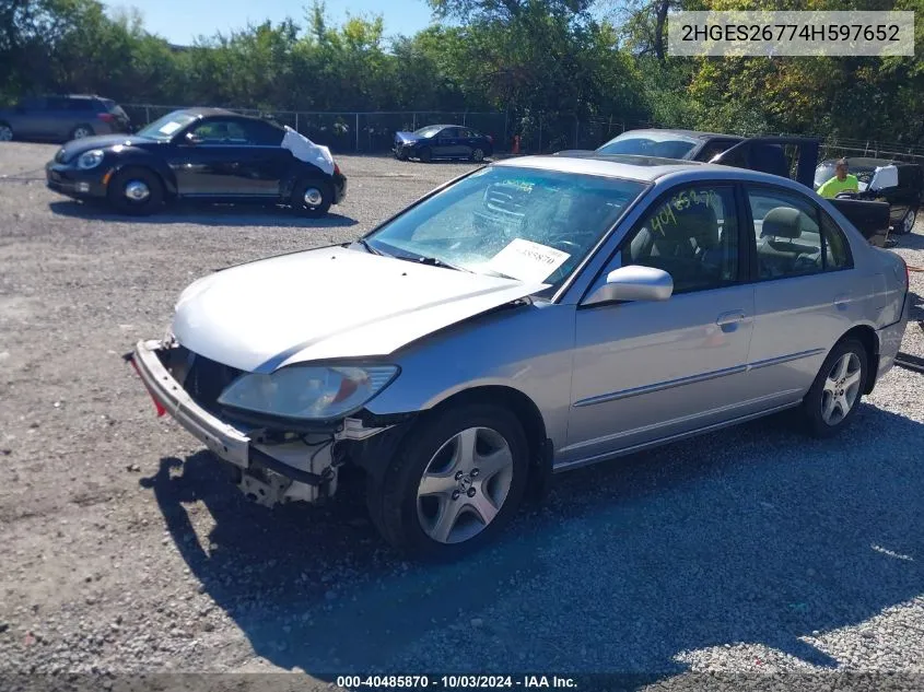 2004 Honda Civic Ex VIN: 2HGES26774H597652 Lot: 40485870