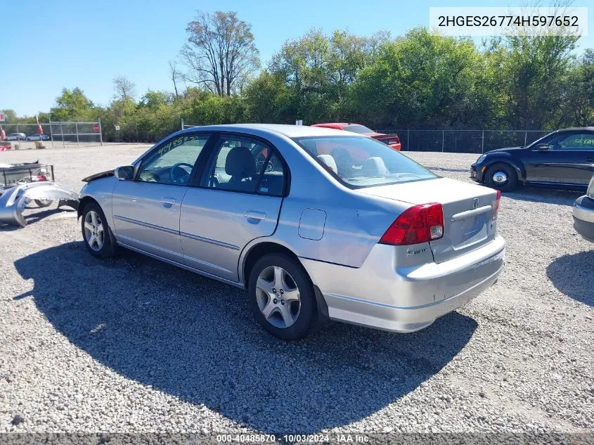 2004 Honda Civic Ex VIN: 2HGES26774H597652 Lot: 40485870