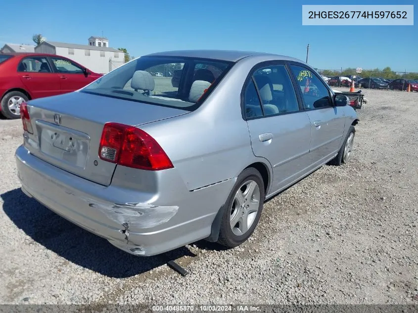 2004 Honda Civic Ex VIN: 2HGES26774H597652 Lot: 40485870