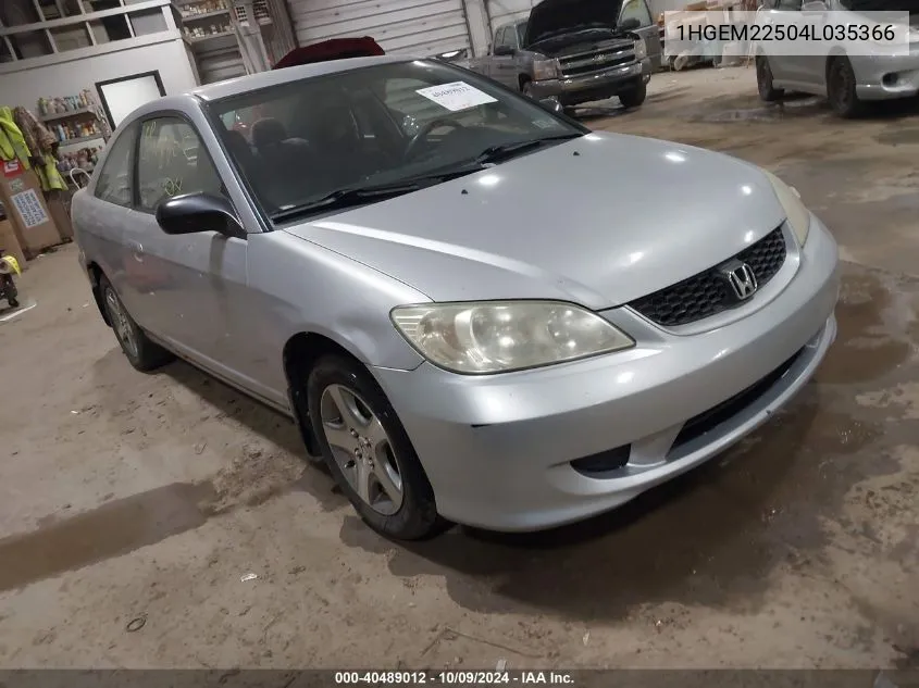 2004 Honda Civic Lx VIN: 1HGEM22504L035366 Lot: 40489012