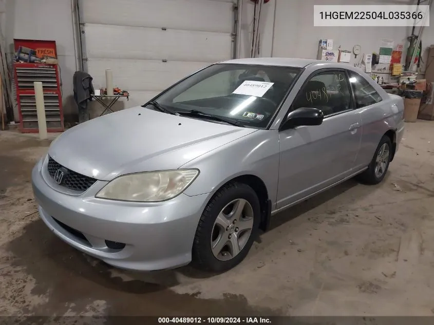 2004 Honda Civic Lx VIN: 1HGEM22504L035366 Lot: 40489012