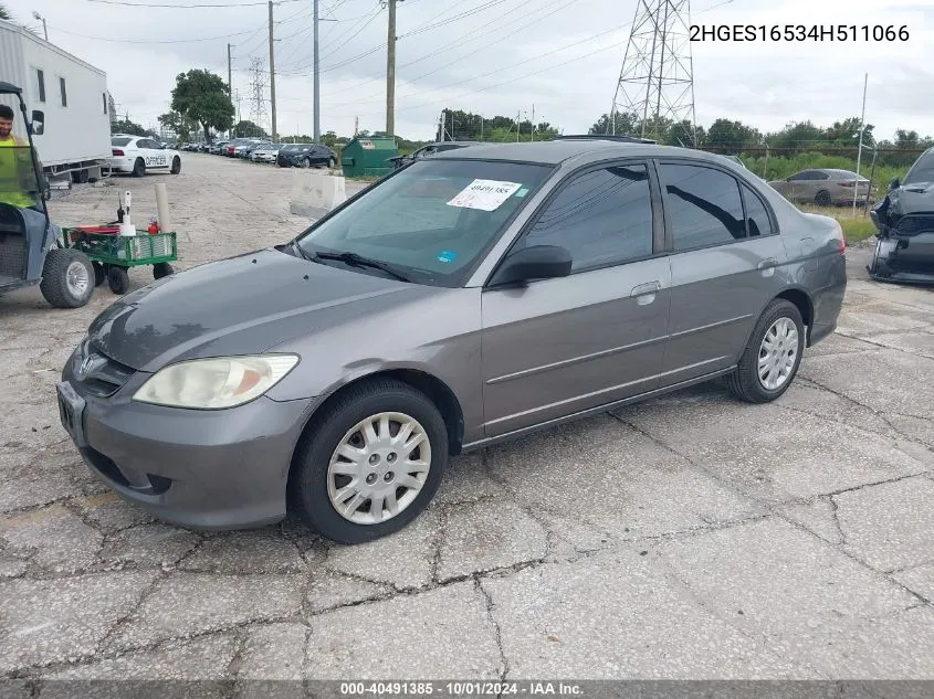 2004 Honda Civic Lx VIN: 2HGES16534H511066 Lot: 40491385