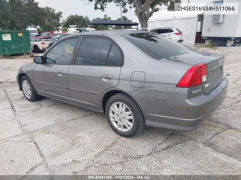 2004 Honda Civic Lx VIN: 2HGES16534H511066 Lot: 40491385