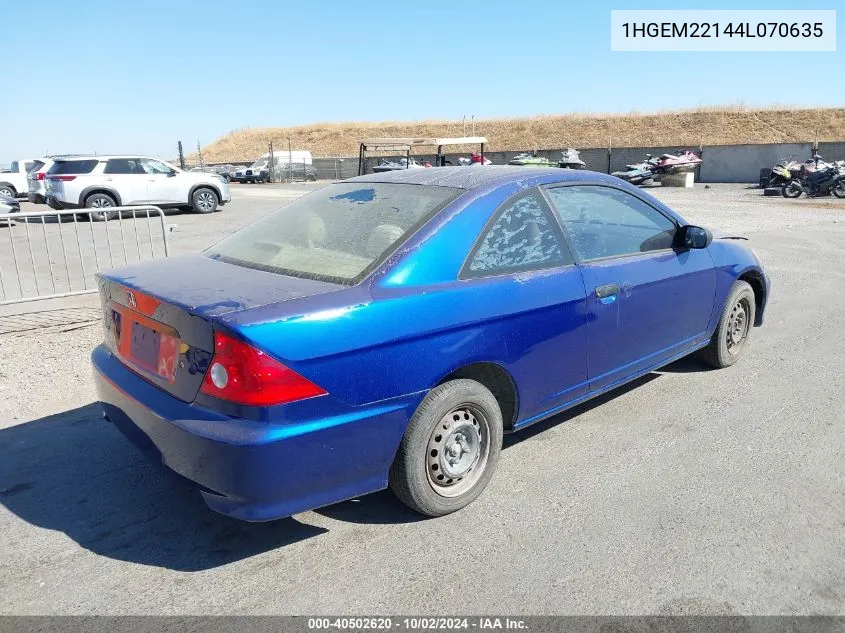 2004 Honda Civic Vp VIN: 1HGEM22144L070635 Lot: 40502620