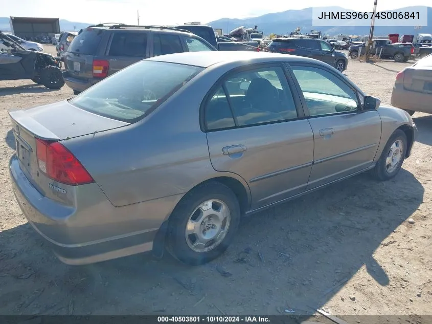 2004 Honda Civic Hybrid VIN: JHMES96674S006841 Lot: 40503801