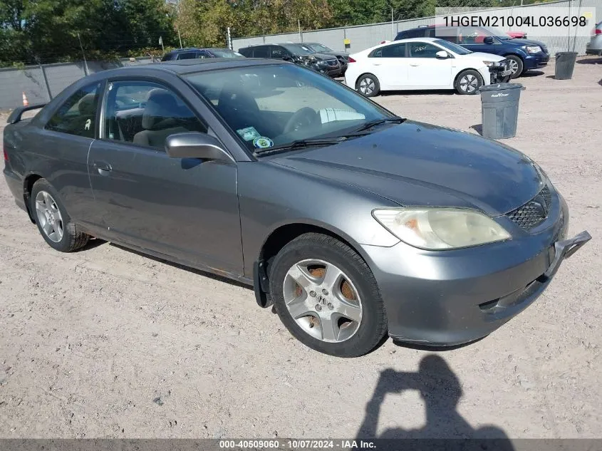 2004 Honda Civic Ex VIN: 1HGEM21004L036698 Lot: 40509060