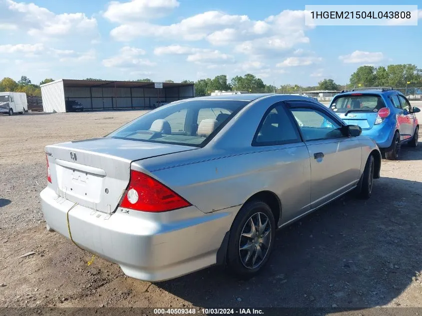 2004 Honda Civic Lx VIN: 1HGEM21504L043808 Lot: 40509348