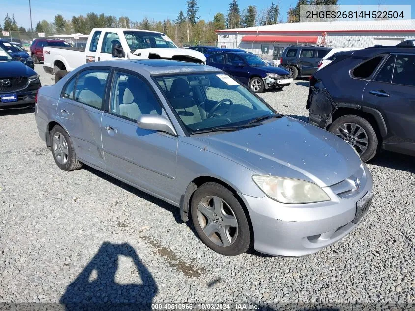 2004 Honda Civic Ex VIN: 2HGES26814H522504 Lot: 40510965