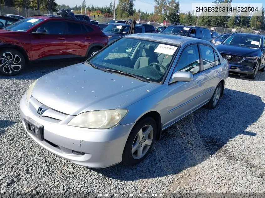 2004 Honda Civic Ex VIN: 2HGES26814H522504 Lot: 40510965