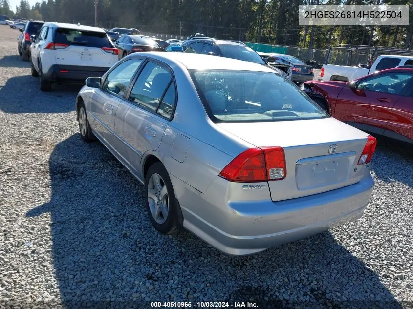 2004 Honda Civic Ex VIN: 2HGES26814H522504 Lot: 40510965