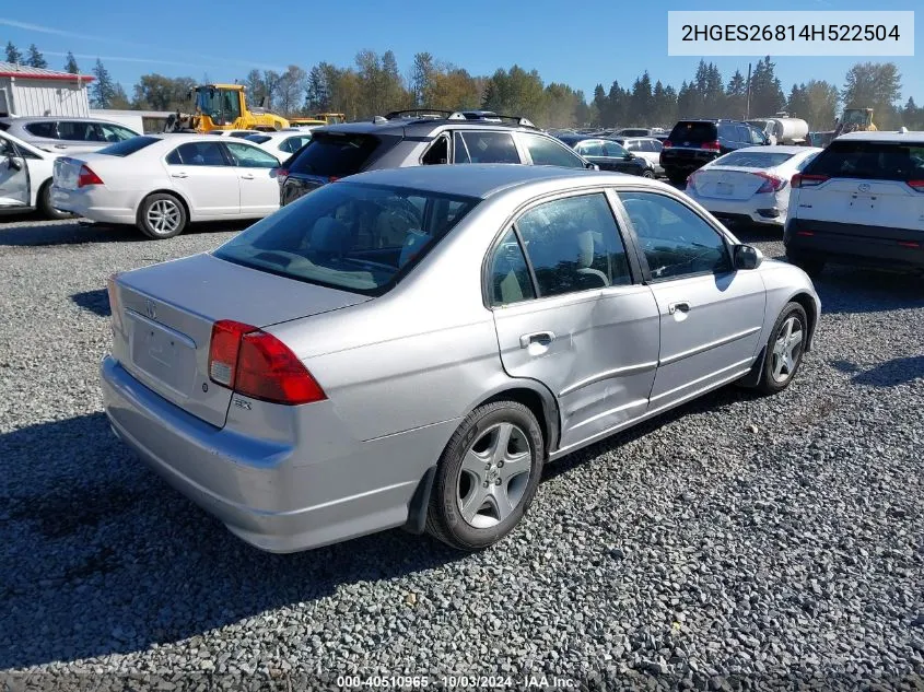 2004 Honda Civic Ex VIN: 2HGES26814H522504 Lot: 40510965