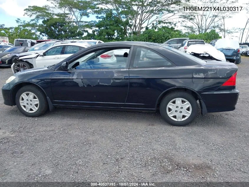 2004 Honda Civic Vp VIN: 1HGEM221X4L030317 Lot: 40537393