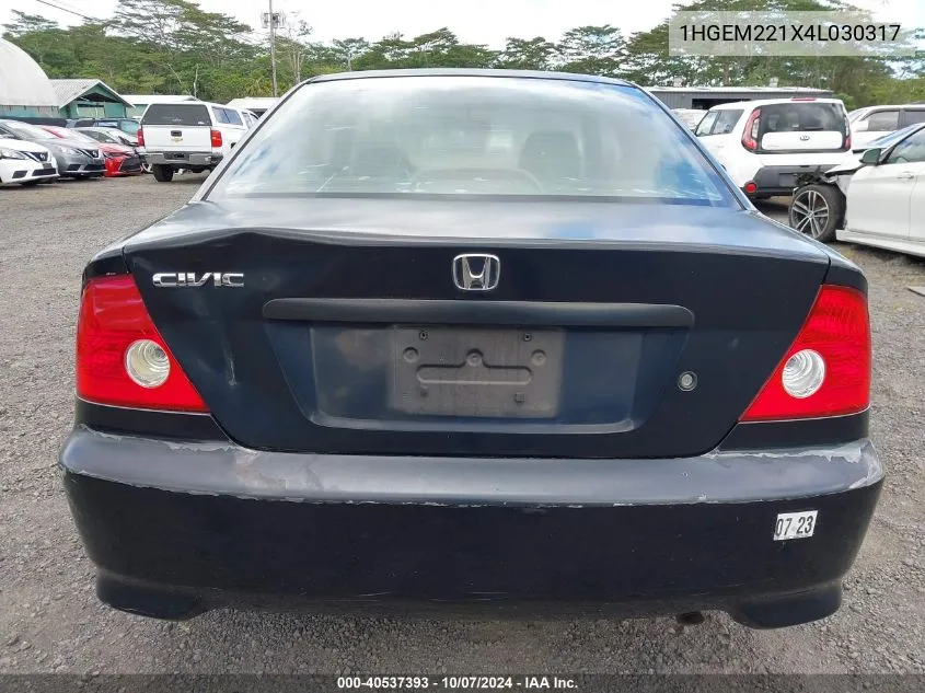 2004 Honda Civic Vp VIN: 1HGEM221X4L030317 Lot: 40537393