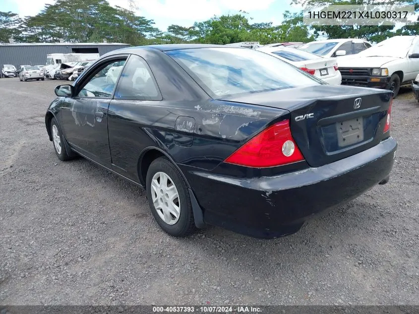 2004 Honda Civic Vp VIN: 1HGEM221X4L030317 Lot: 40537393