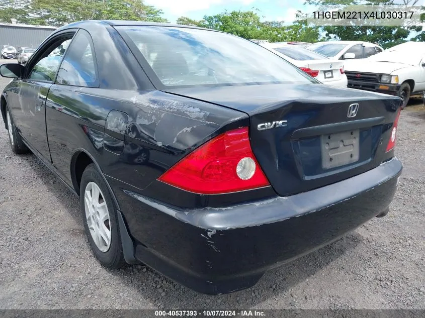 2004 Honda Civic Vp VIN: 1HGEM221X4L030317 Lot: 40537393