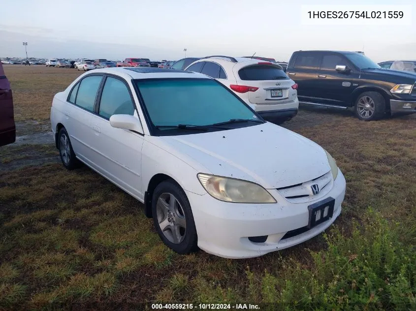 2004 Honda Civic Ex VIN: 1HGES26754L021559 Lot: 40559215