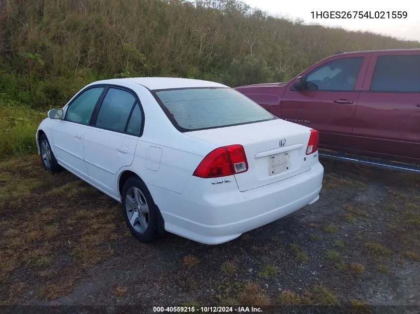 2004 Honda Civic Ex VIN: 1HGES26754L021559 Lot: 40559215