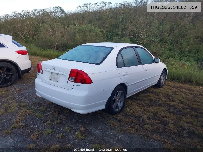 2004 Honda Civic Ex VIN: 1HGES26754L021559 Lot: 40559215