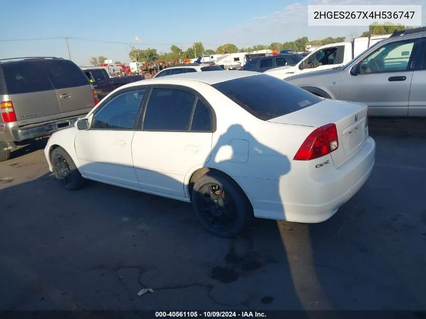 2004 Honda Civic Ex VIN: 2HGES267X4H536747 Lot: 40561105