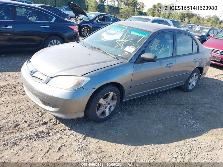 2004 Honda Civic Lx VIN: 2HGES16514H623980 Lot: 40562622