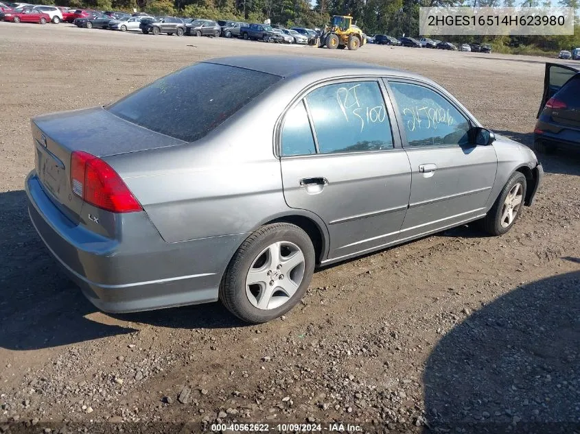 2004 Honda Civic Lx VIN: 2HGES16514H623980 Lot: 40562622