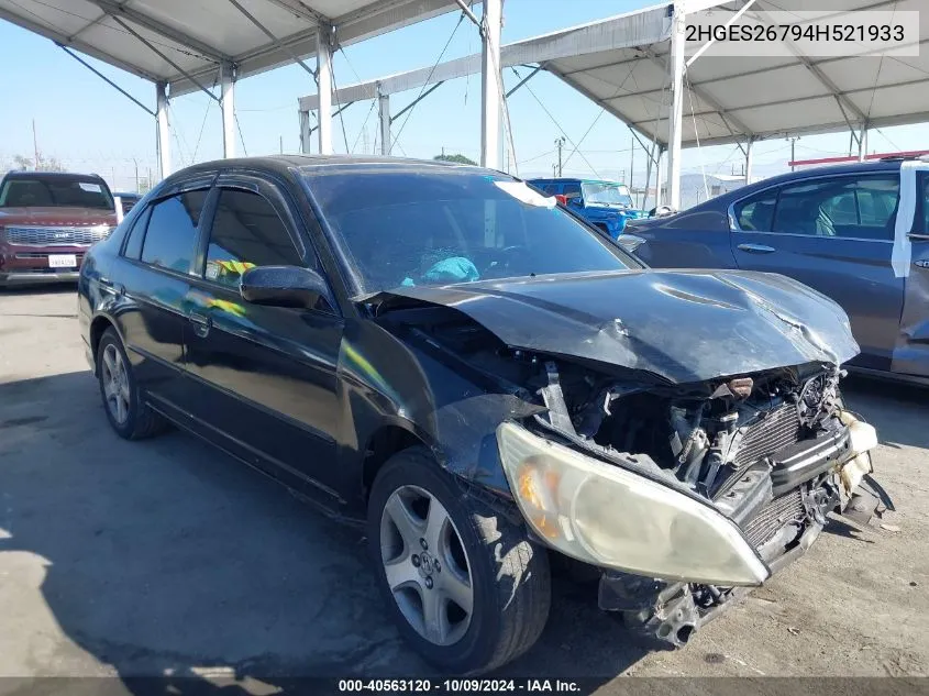 2004 Honda Civic Ex VIN: 2HGES26794H521933 Lot: 40563120