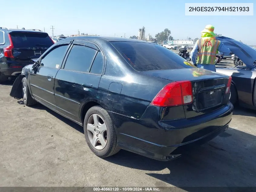 2004 Honda Civic Ex VIN: 2HGES26794H521933 Lot: 40563120