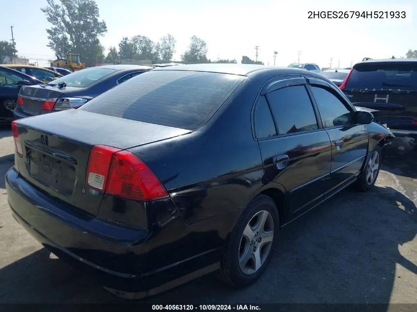 2004 Honda Civic Ex VIN: 2HGES26794H521933 Lot: 40563120