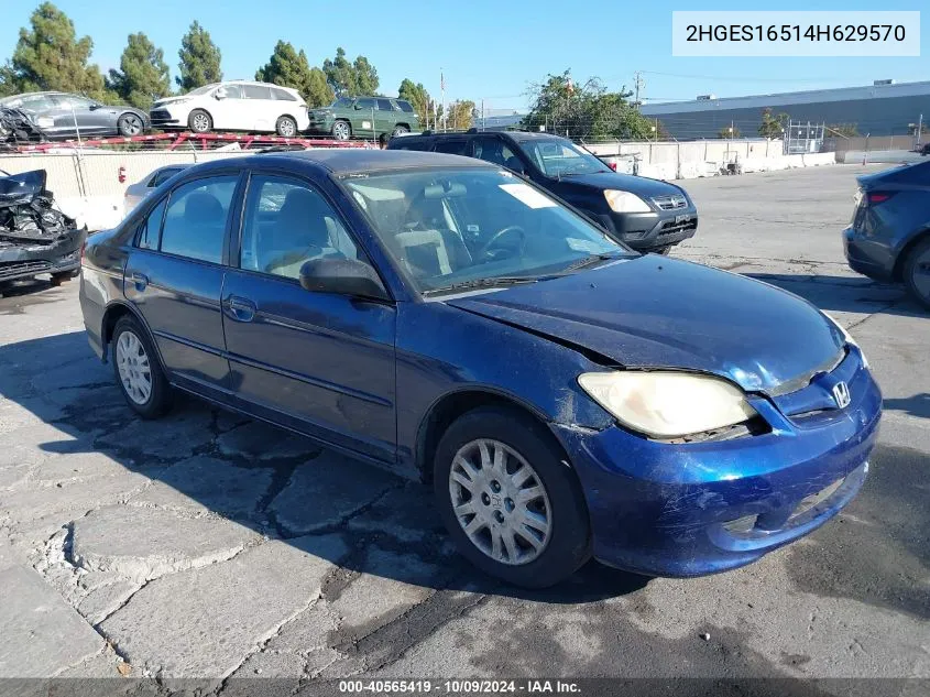 2004 Honda Civic Lx VIN: 2HGES16514H629570 Lot: 40565419