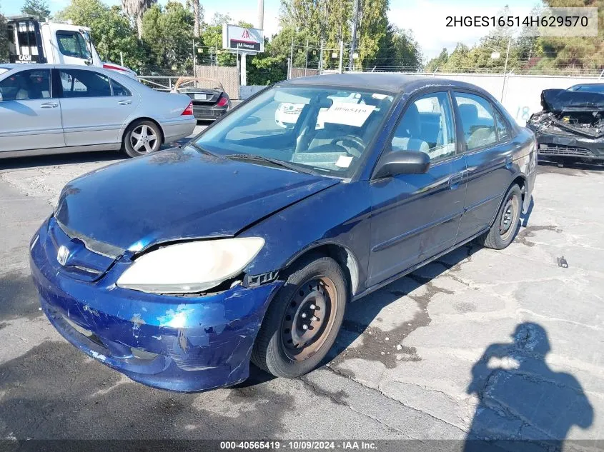 2004 Honda Civic Lx VIN: 2HGES16514H629570 Lot: 40565419