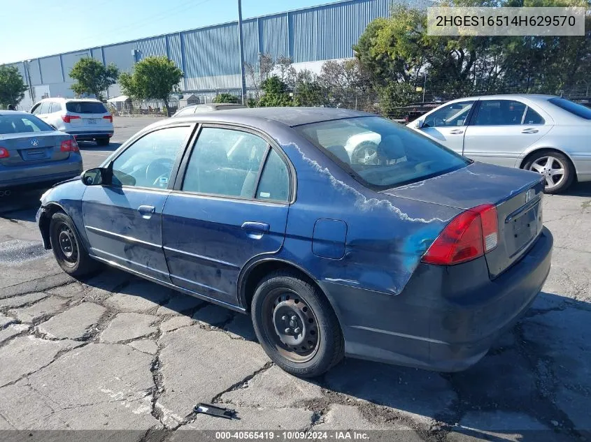 2004 Honda Civic Lx VIN: 2HGES16514H629570 Lot: 40565419