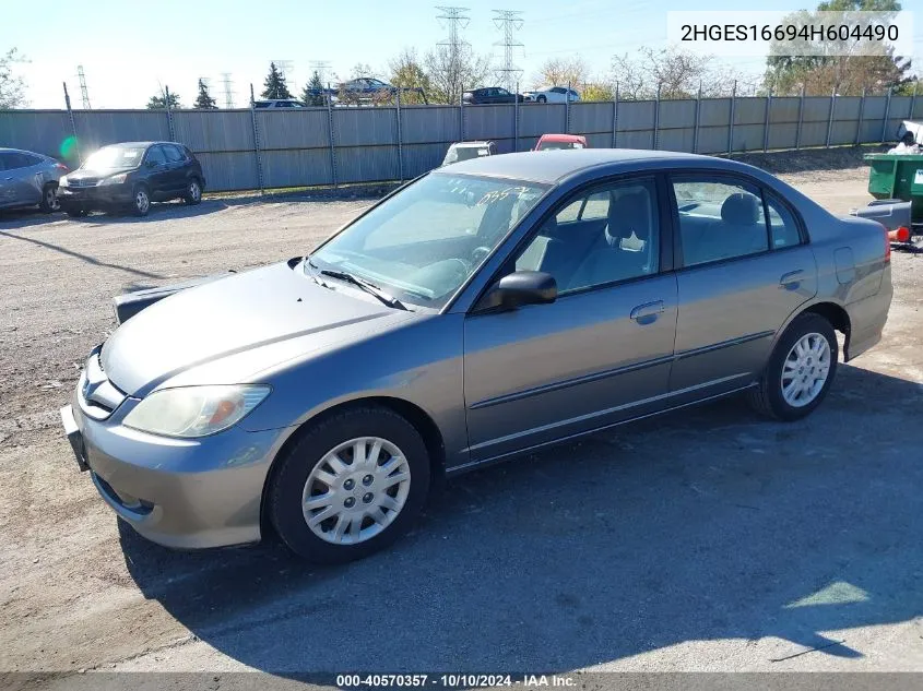 2004 Honda Civic Lx VIN: 2HGES16694H604490 Lot: 40570357