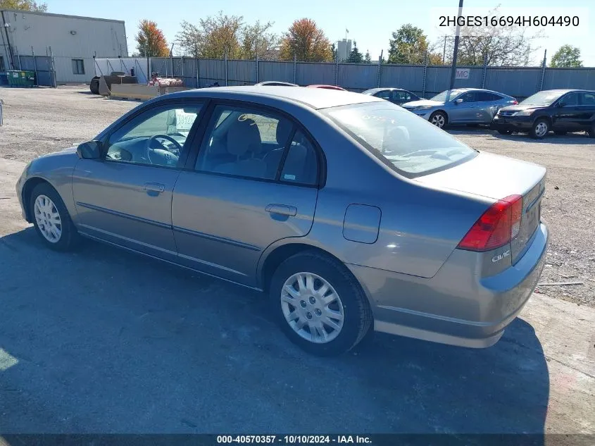 2004 Honda Civic Lx VIN: 2HGES16694H604490 Lot: 40570357