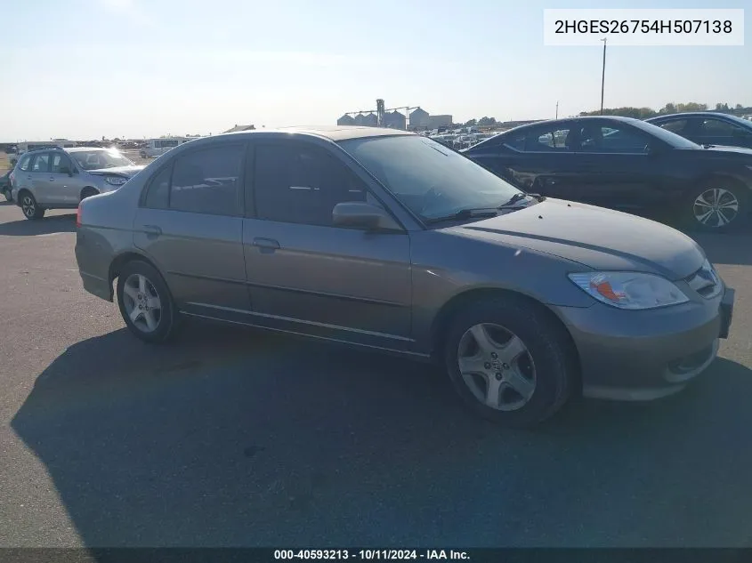 2004 Honda Civic Ex VIN: 2HGES26754H507138 Lot: 40593213