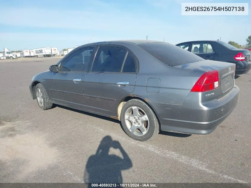 2004 Honda Civic Ex VIN: 2HGES26754H507138 Lot: 40593213