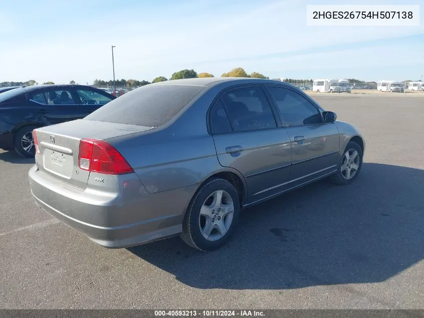 2004 Honda Civic Ex VIN: 2HGES26754H507138 Lot: 40593213