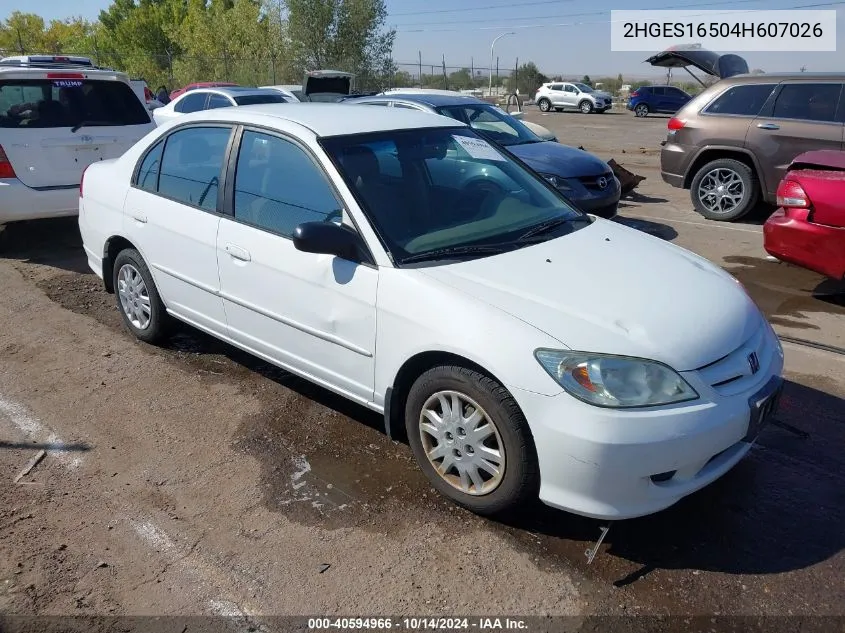 2004 Honda Civic Lx VIN: 2HGES16504H607026 Lot: 40594966