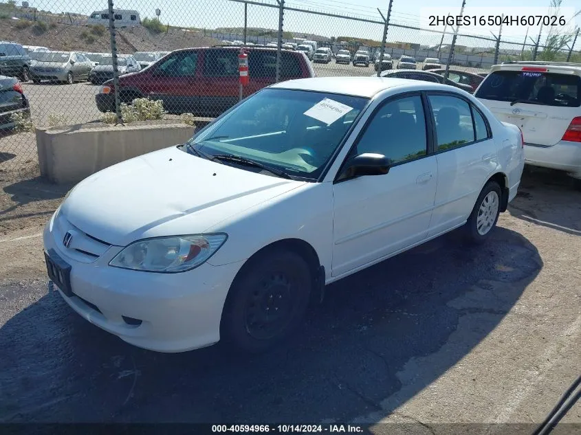 2004 Honda Civic Lx VIN: 2HGES16504H607026 Lot: 40594966