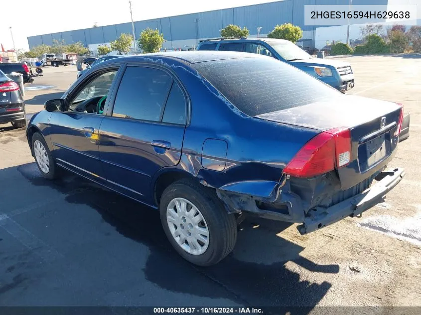 2004 Honda Civic Lx VIN: 2HGES16594H629638 Lot: 40635437