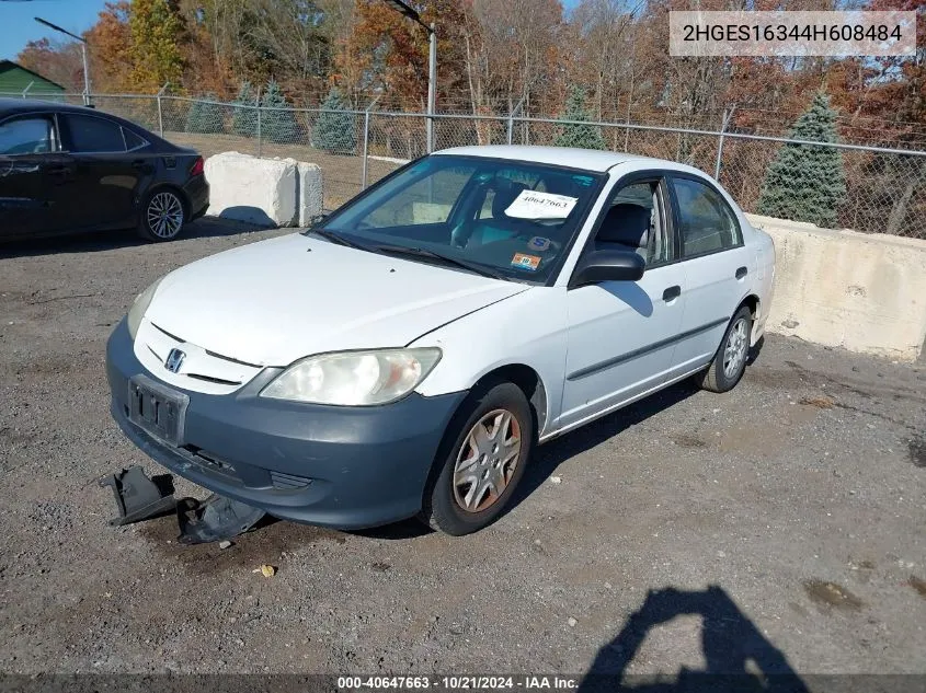 2004 Honda Civic Vp VIN: 2HGES16344H608484 Lot: 40647663