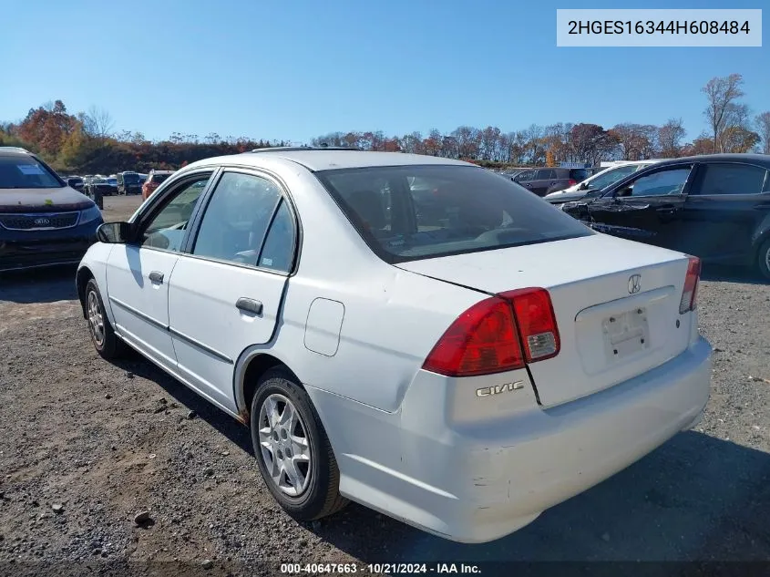 2004 Honda Civic Vp VIN: 2HGES16344H608484 Lot: 40647663