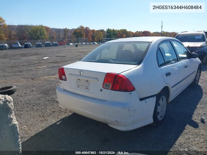 2004 Honda Civic Vp VIN: 2HGES16344H608484 Lot: 40647663