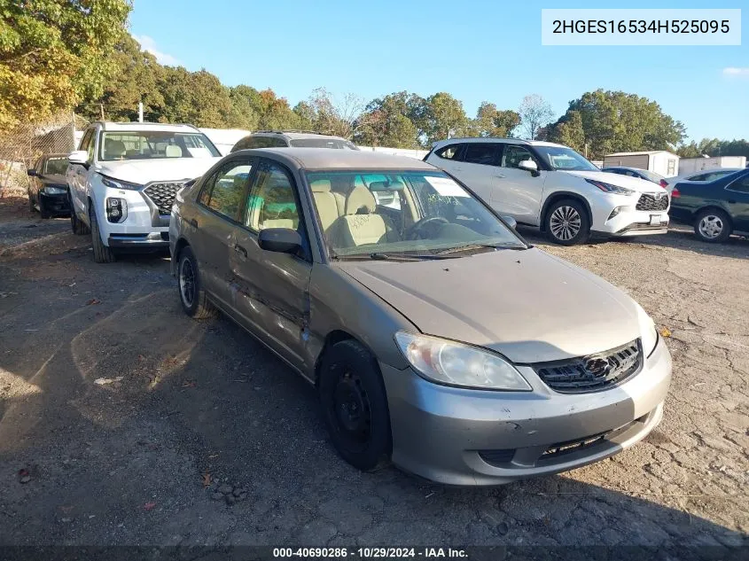 2004 Honda Civic Lx VIN: 2HGES16534H525095 Lot: 40690286