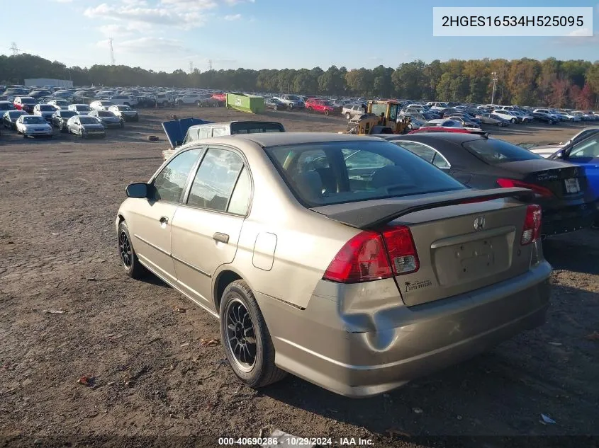 2004 Honda Civic Lx VIN: 2HGES16534H525095 Lot: 40690286