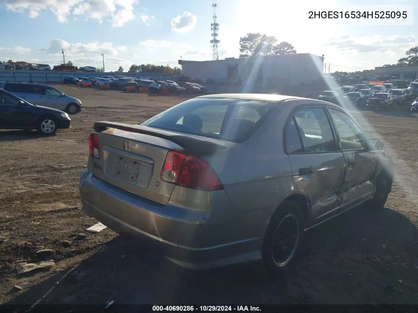 2004 Honda Civic Lx VIN: 2HGES16534H525095 Lot: 40690286