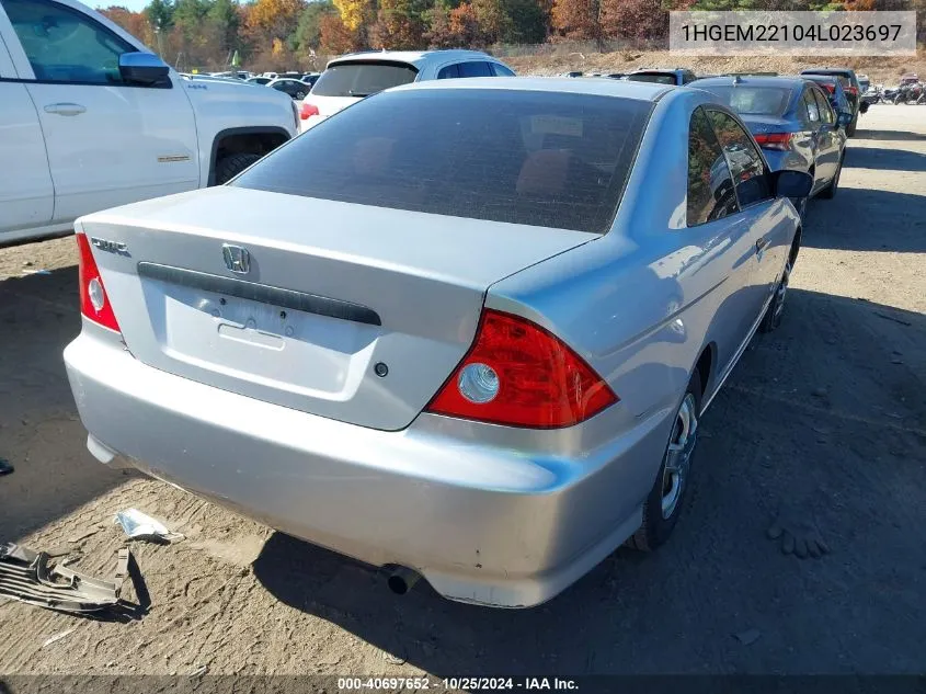 2004 Honda Civic Vp VIN: 1HGEM22104L023697 Lot: 40697652