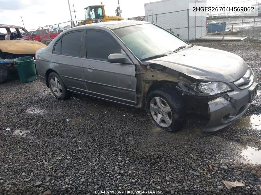 2004 Honda Civic Ex VIN: 2HGES26704H569062 Lot: 40719336