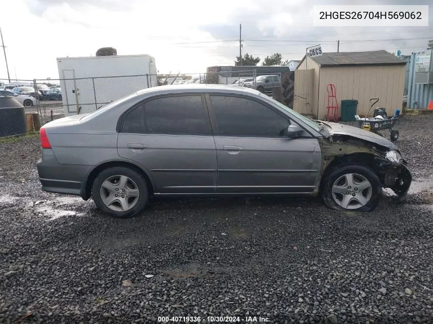 2004 Honda Civic Ex VIN: 2HGES26704H569062 Lot: 40719336